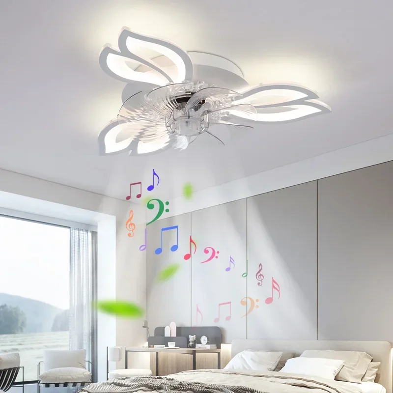 Modern LED Ceiling Fan With Light And Remote Control Bluetooth Speaker Chandelier Silent 6-Wind Speed Fan Lamp For Living Room