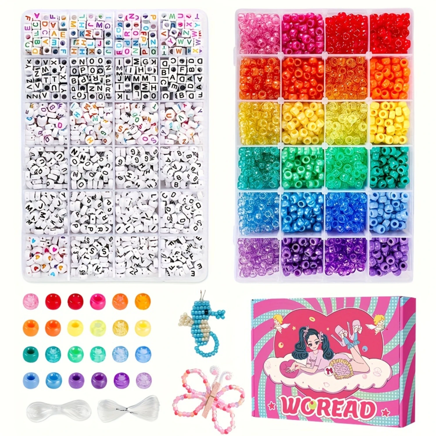 4000pcs Pony Beads Kit, 2400pcs  Kandi Beads and 1600pcs Letter Beads, 24 Colors Plastic Craft Beads Bulk for Bracelets Jewelry 