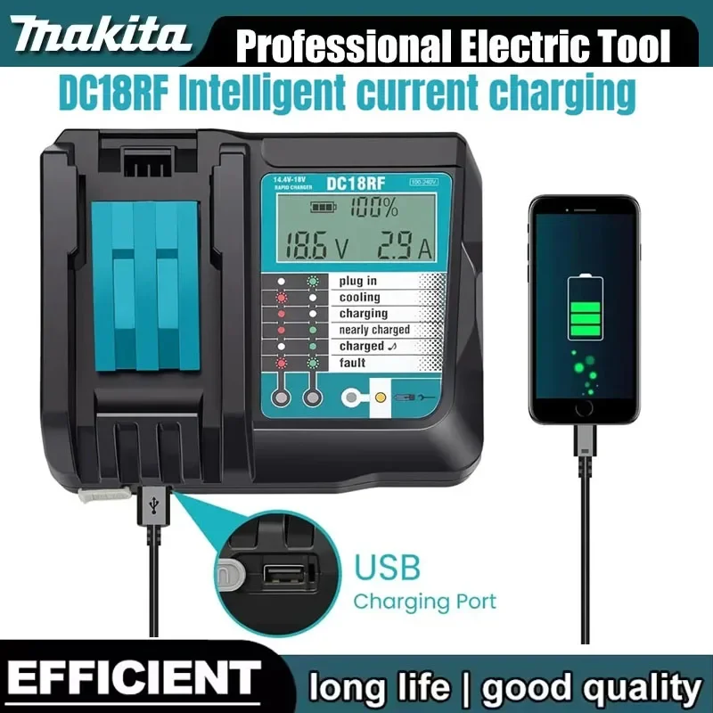

Makita DC18RF Li-ion Battery Charger 3.5A USB Charging Current 14.4V 18V Compatible with BL1830 Bl1430 DC18RC DC18RA Power Tool