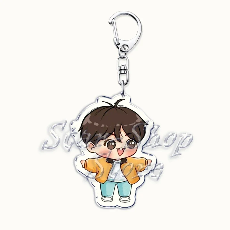 Popular Kpop Chibi Boys Keychain for Bag Accessories Cute Cartoon Idols Figures Key Chain Keyrings Jewelry Korean Band Fans Gift