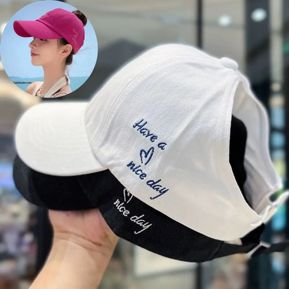 

Sweet Heart Embroidery Empty Top Ponytail Baseball Cap Female Summer Sunscreen Hat Snapback Sun Visors Hat With Ponytail Hole