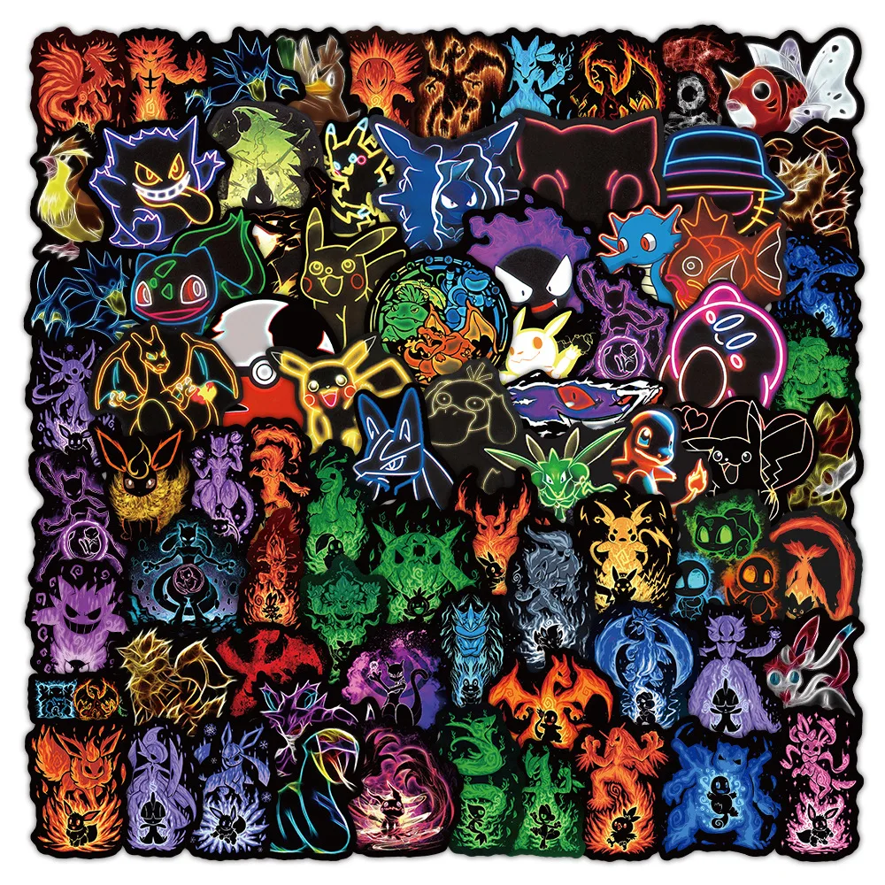 100 Stück Neon-Pokémon-Aufkleber, wasserdicht, DIY-Sticker für Laptop, Handy, Gepäck, Skateboard, Scrapbook, Wasserflasche, Dekoration