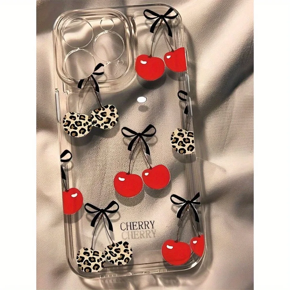 Capa de celular com estampa de leopardo na cor cereja, compatível com Apple 17, 16, 15, 14, 13, 12, 11 Pro Max, celular barato