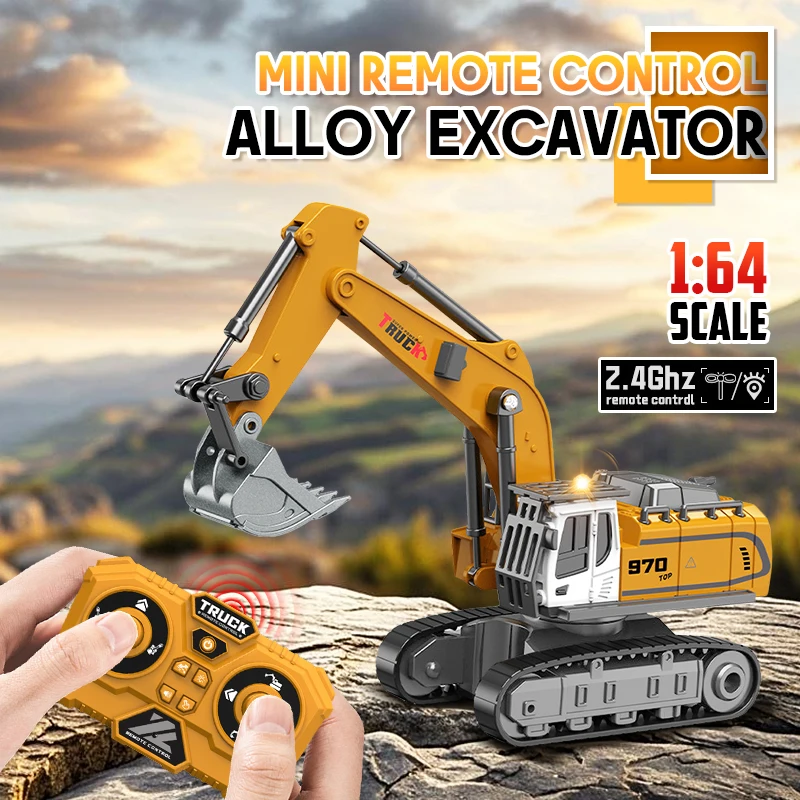 1:64 Mini RC Excavator Crawler Tipper Truck Remote Control Engineering Vehicle with Light and Sound Mini Gift Toy RC Truck view 6