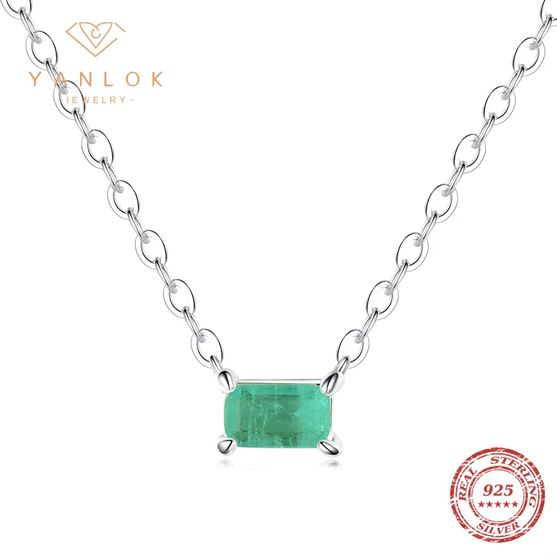 YANLOK 925 Sterling Silver Vintage Elegant Paraiba Tourmaline Pendant Necklace for Women Link Chain Necklace Fine Jewelry