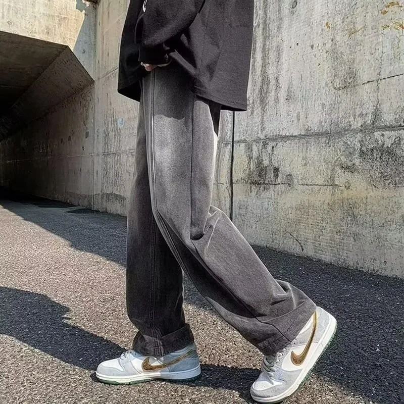 

Новинка 2024, мужские прямые джинсы больших размеров, повседневные удобные эластичные джинсовые джинсы со средней талией, на пуговицах, износостойкие модные