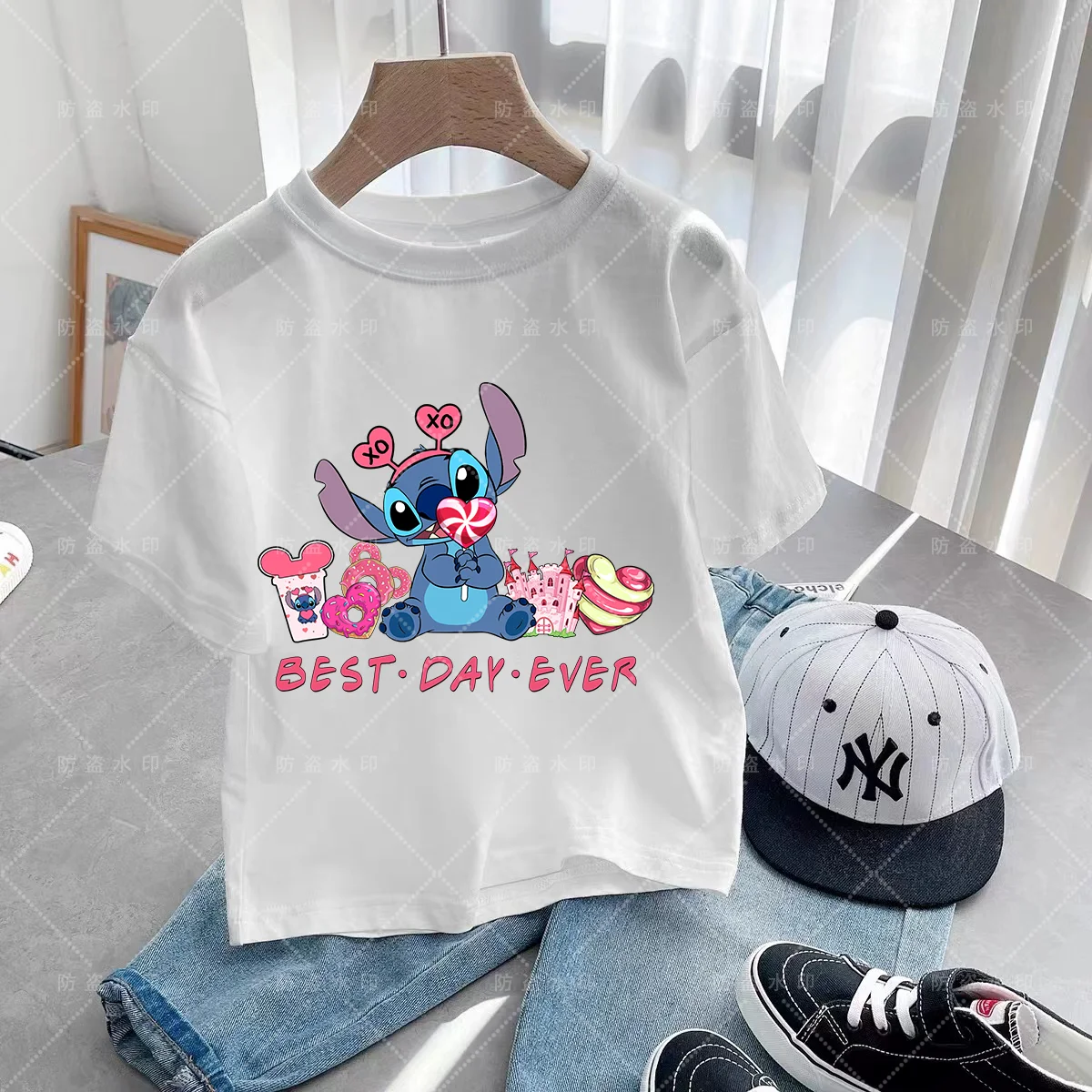 Caricature Summer Children Top Short Sleeve Children Clothes 2024 Fashion Disneyland Trip Disney Couple T-shirt Vacation Clothes