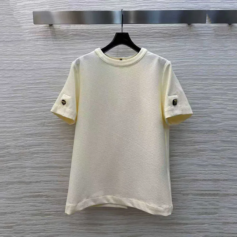 

Women's Garden Collar Short-Sleeve T-Shirt, Metal Buckle-Adorned Top, Premium Casual Jacket, 2026, Spring, New Arrival, Y2K