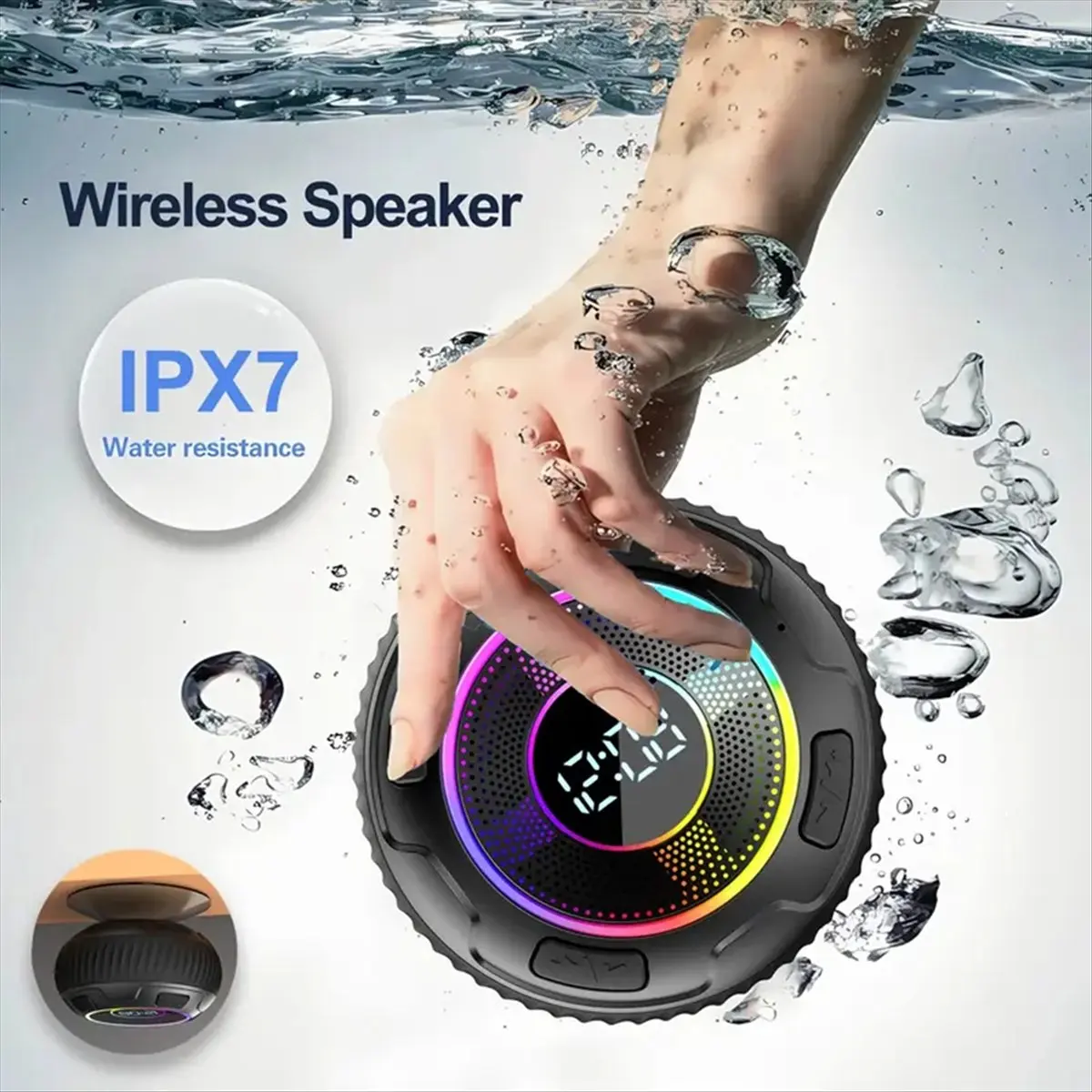 Stable- Wireless Speaker S5 IPX7 Waterproof ENC Speakers Built-in Mic 10 Hours Bluetooth Shower Speakers Subwoofer Blue