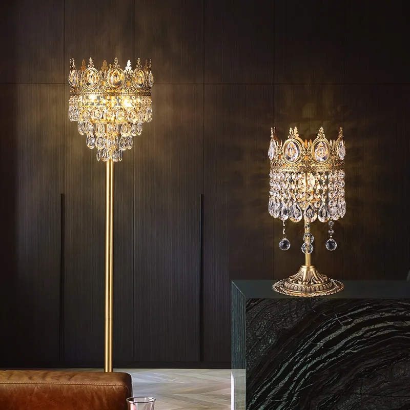 Living room simple atmosphere court bedroom bedside table brass crystal table lamp warm all copper floor lamp