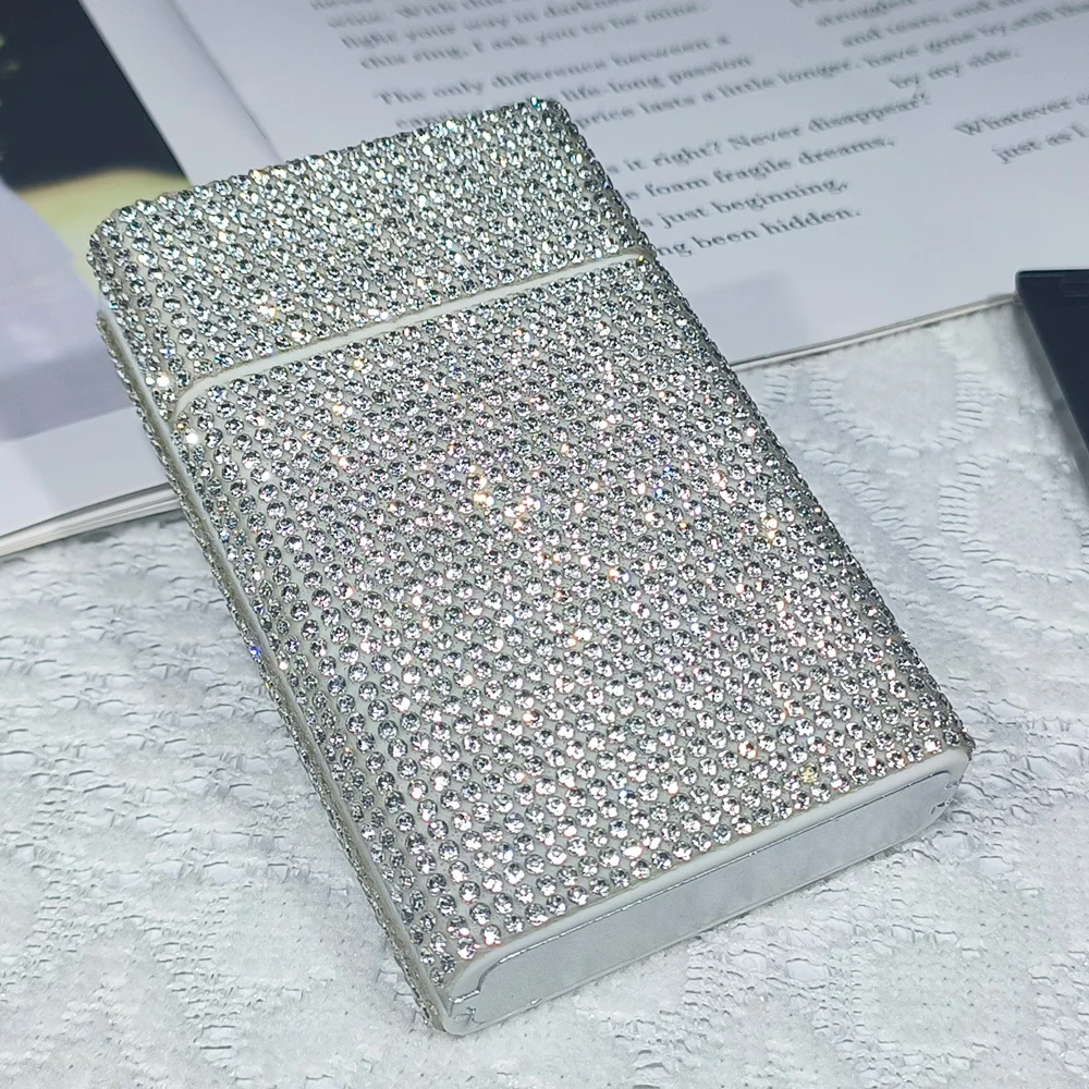 الفاخرة بلينغ حجر الراين علبة السجائر للنساء المعادن المحمولة الماس التدخين صندوق تخزين بلينغ المنظم حامل مذهلة