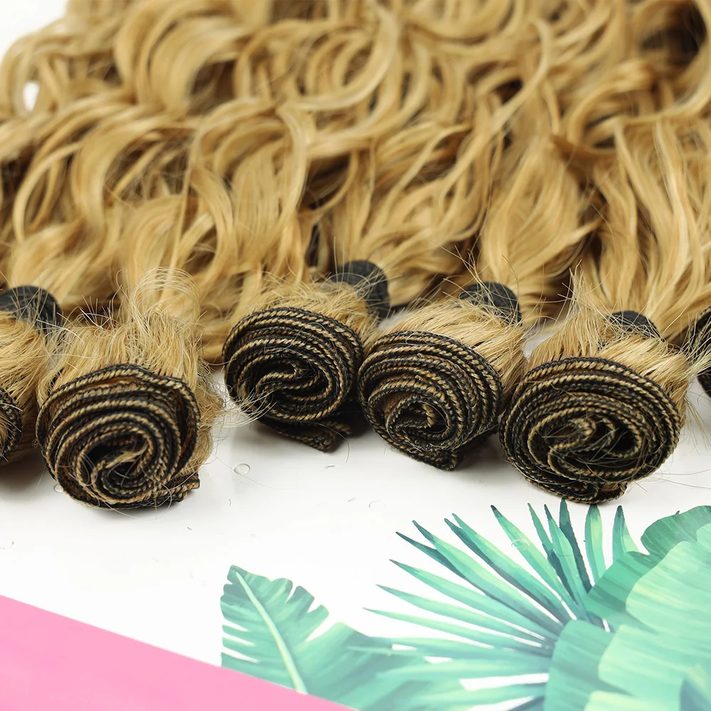 Mechones de pelo sintético para mujer, extensiones de cabello rizado, 9 unidades/juego, pelo largo tejido, fibras de pelo resistentes al calor,