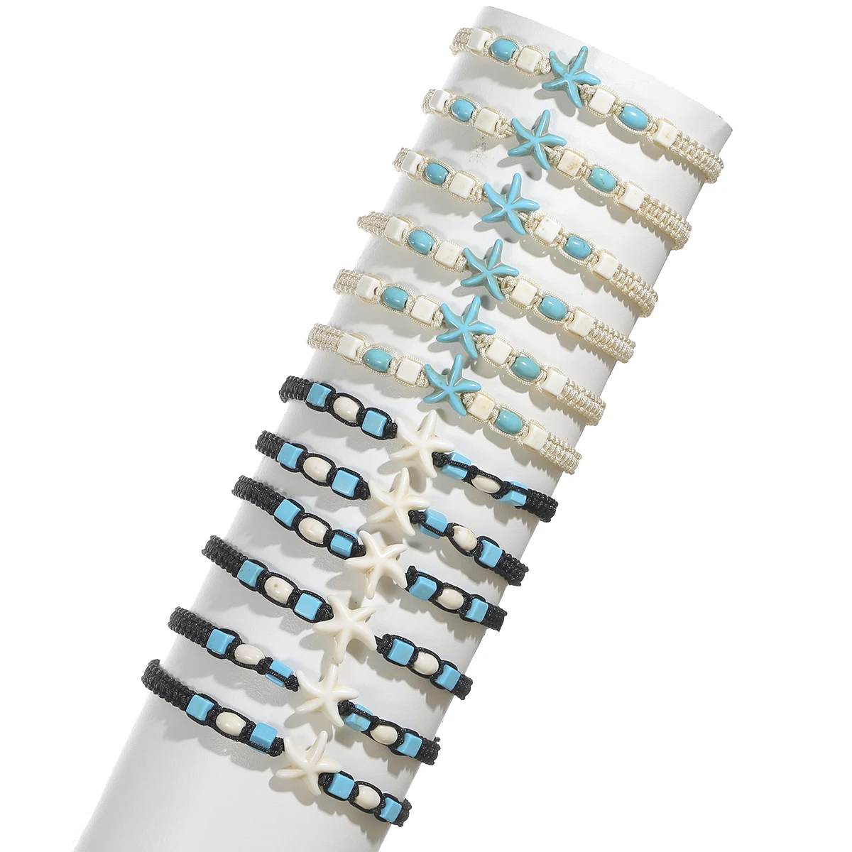 New 12pcs/set Starfish Stone Charms Bracelet Set Acrylic Beaded Adjustable Rope Bracelets For Women's Jewelry Gifts