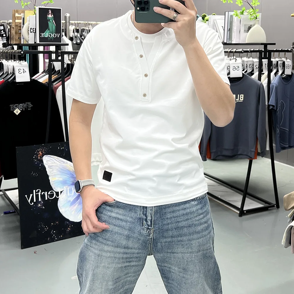 Summer Fake Two-piece Short Sleeved T-shirts Men's Round Neck Base Shirt Fashion Casual Social Top T-shirt Men Clothing 2026