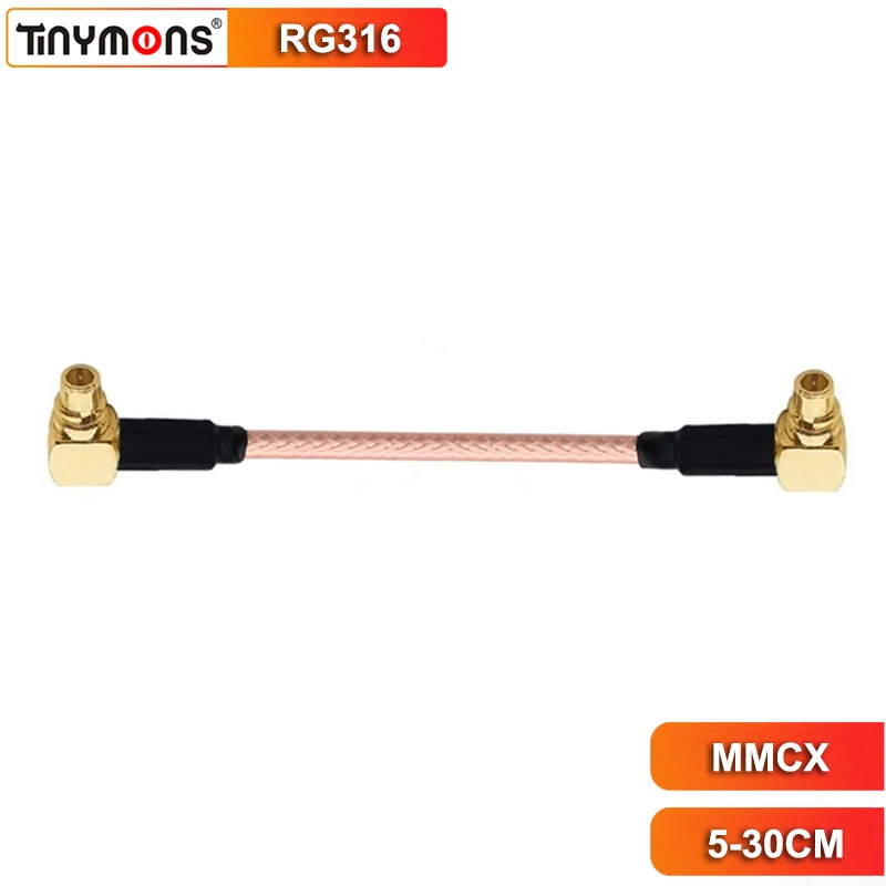 MMCX Male to Right Angle MMCX Male 90 Degree Gold-Plated Adapter Cable 50Ohm RF RG316 Coaxial Cord for Radio Antenna