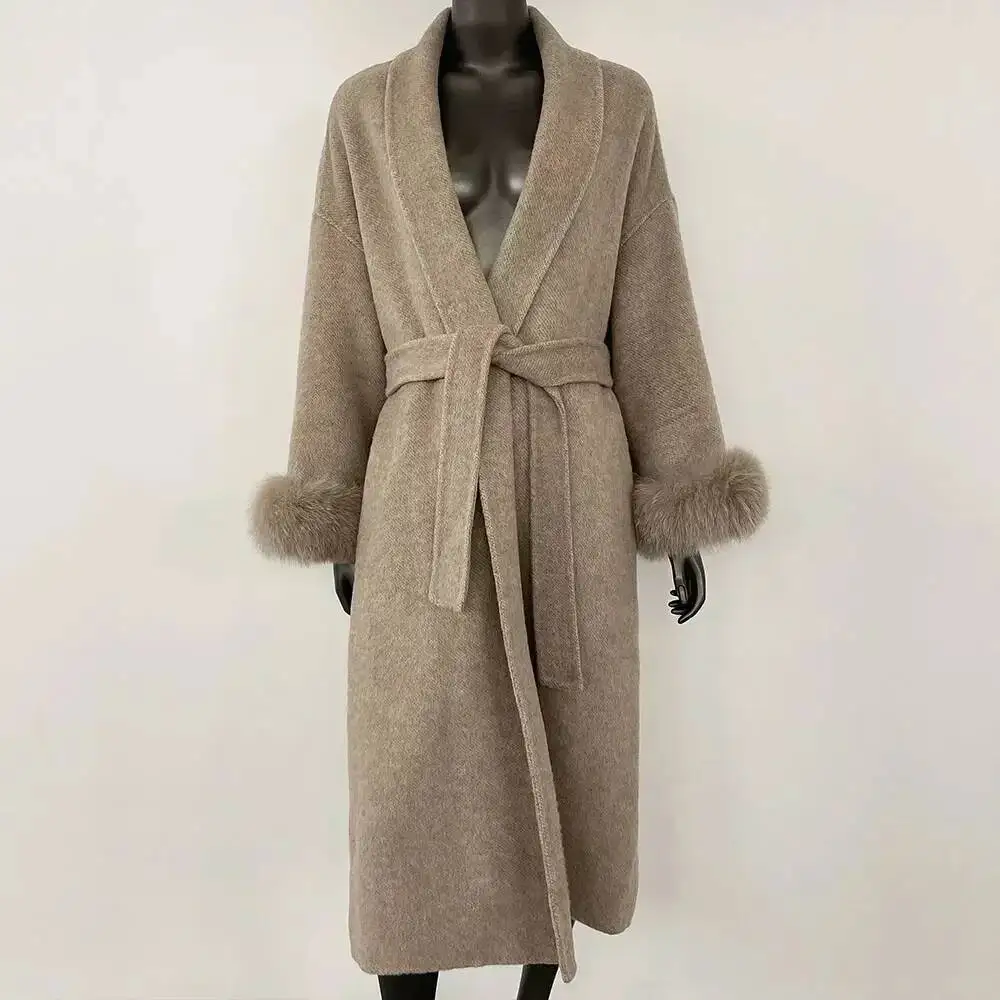 

Cashmere Double-Sided Woolen Women Removable Cuffs Fox Fur Jacket Winter Temperament Short And Long Real Wool Coat