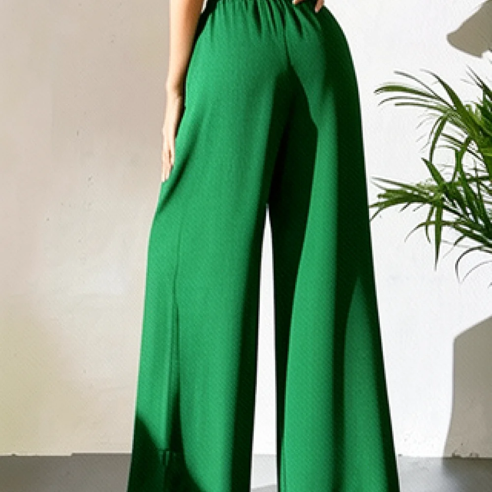 Casual Chiffon Wide Leg Trousers High Waisted Loose Fit Pants For Women Breathable Soft Elegant Summer Daily Fashion Wear