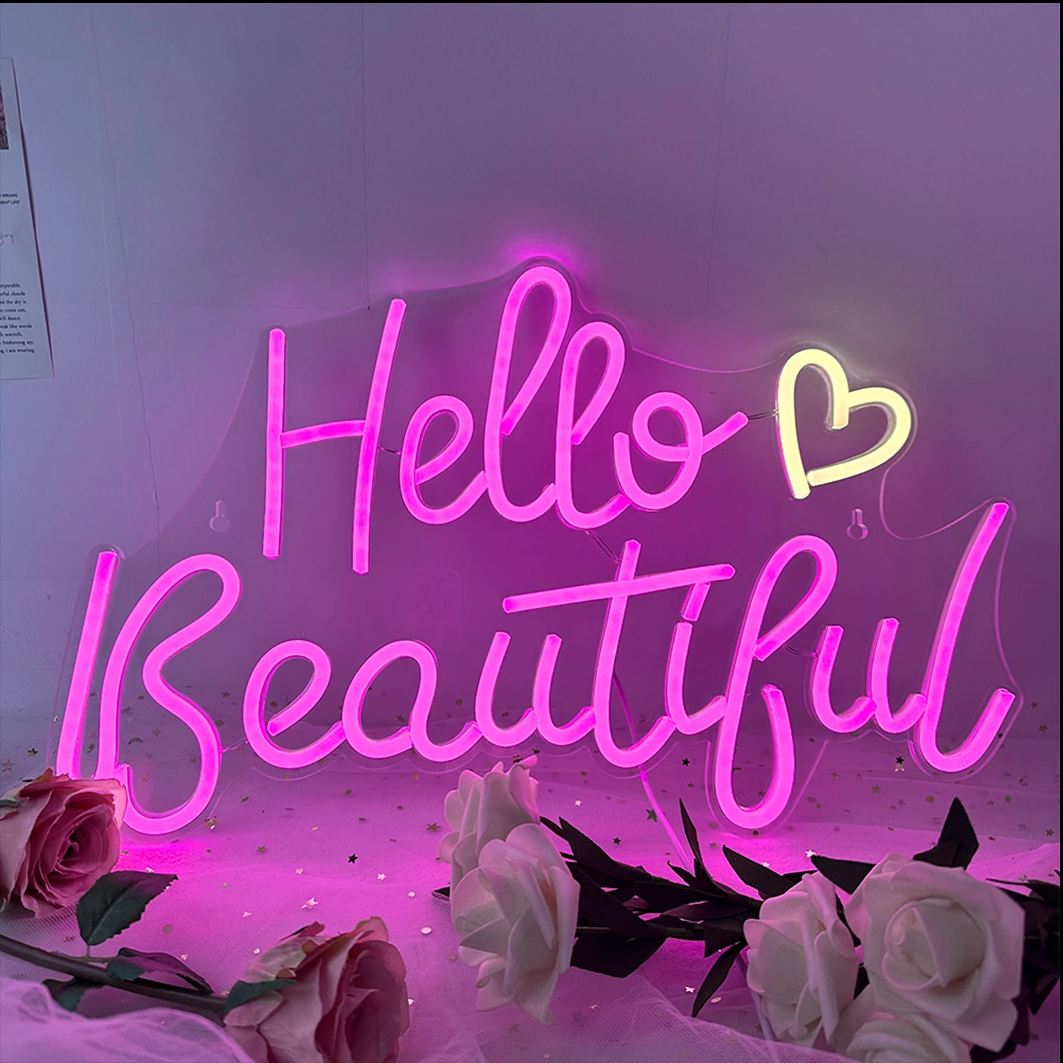 Hello Beautiful Neon Signs LED Lights Warm Wedding Bedroom Decoration Bar Party Festival Room Wall Decor USB Power Romantic Gift