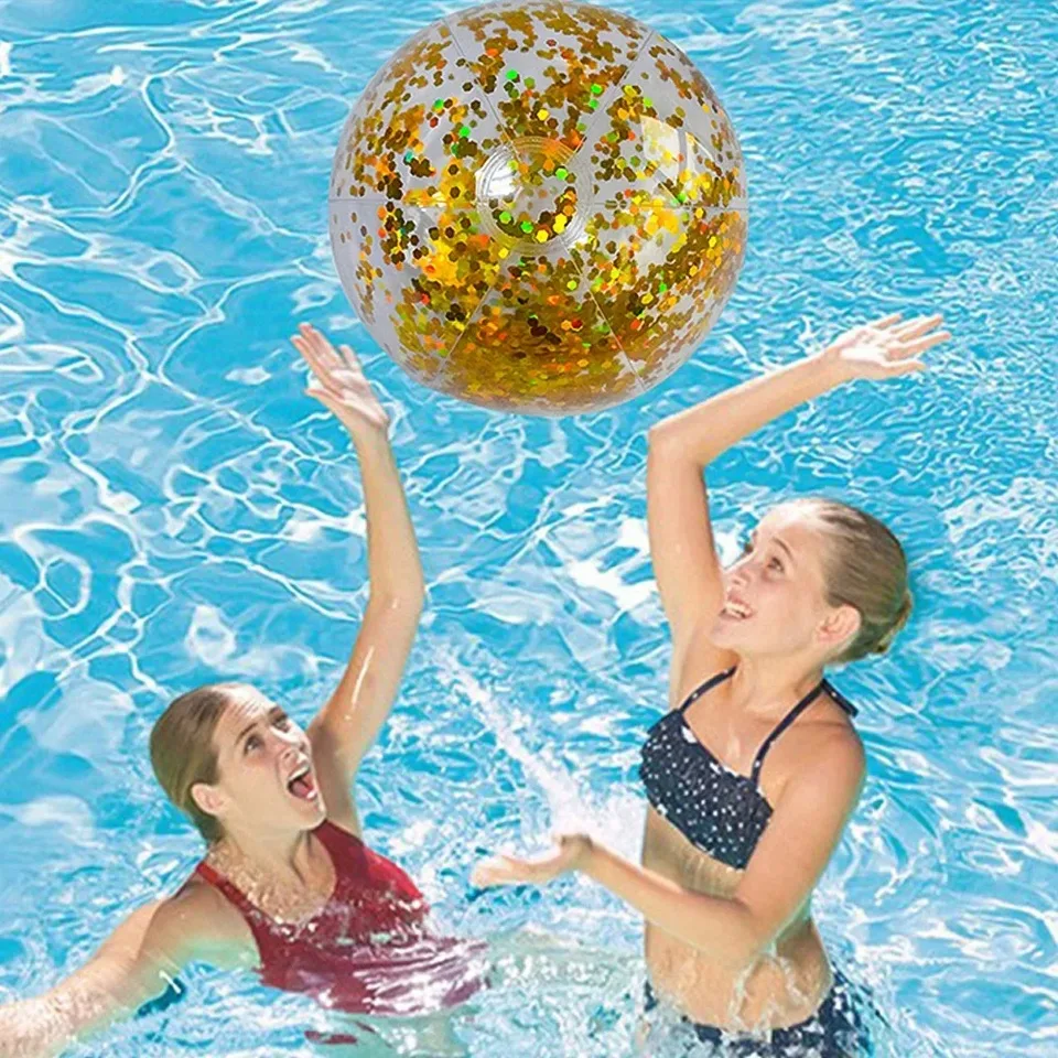 Lot De 5 Ballons De Plage Gonflables Glitter – 2 Tailles 40 Et 60 Cm, Avec Pompe Offerte, Parfaits Pour Piscine Et Vacances
