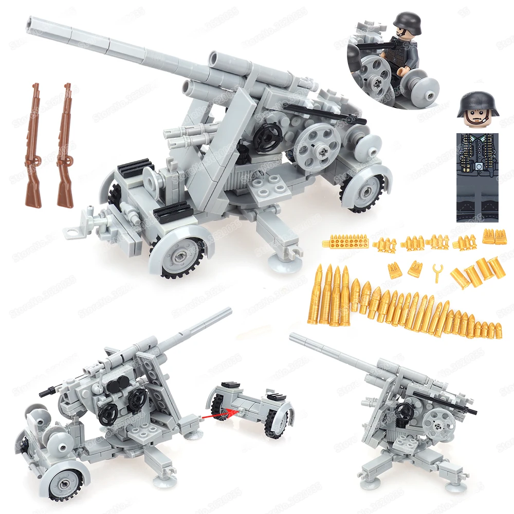 Military German Army 88 FLAK Artillery Building Block Soldier WW2 Figures Battlefield Anti-tank Weapons Model Child Gift Boy Toy