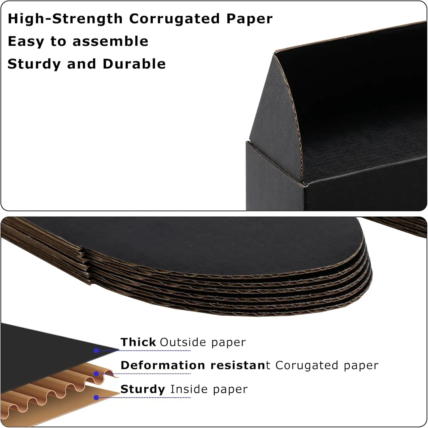 50 Stück 6 x 4 x 2 Zoll kleine Versandkartons, schwarze Versandkartons aus Wellpappe für Versandverpackungen, Versandprodukte