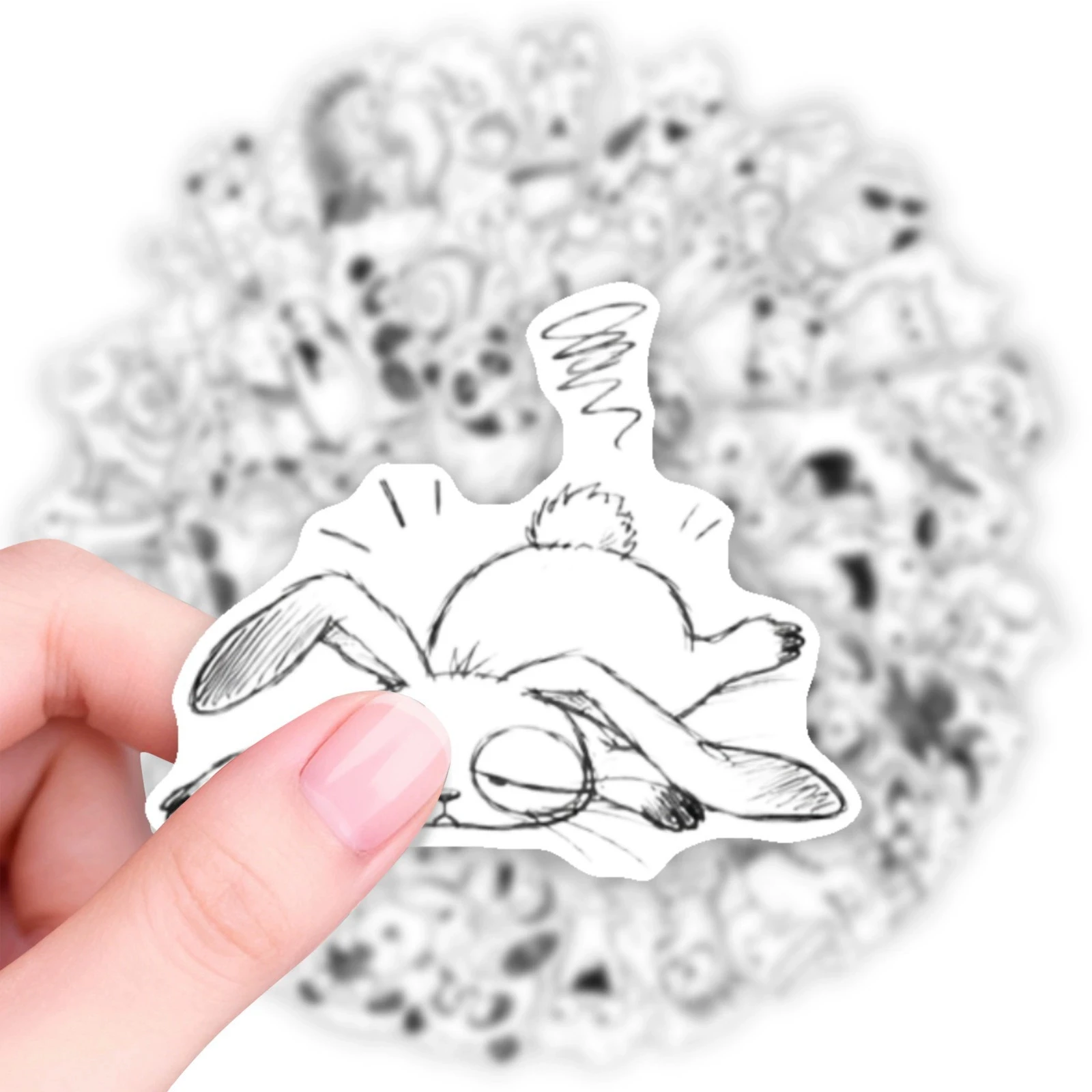 50pcs Black White Line Art Animal Stickers Funny Sketch Panda Hedgehog Rabbit Cartoon for Laptop Phone Scrapbook Notebook Phone