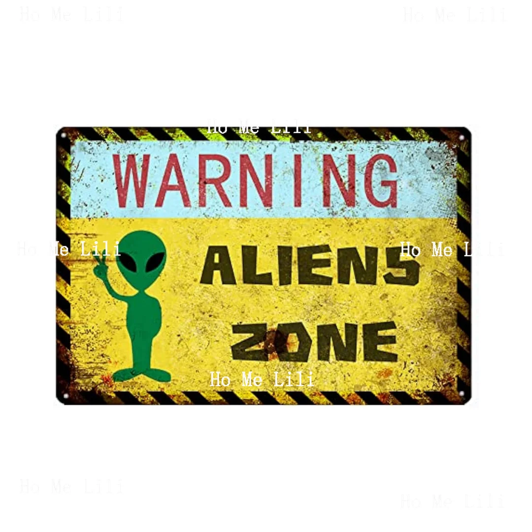 Warning Aliens Zone Metal Sign 51 Military Metal Painting Vintage Garage Poster Art Wall Decor