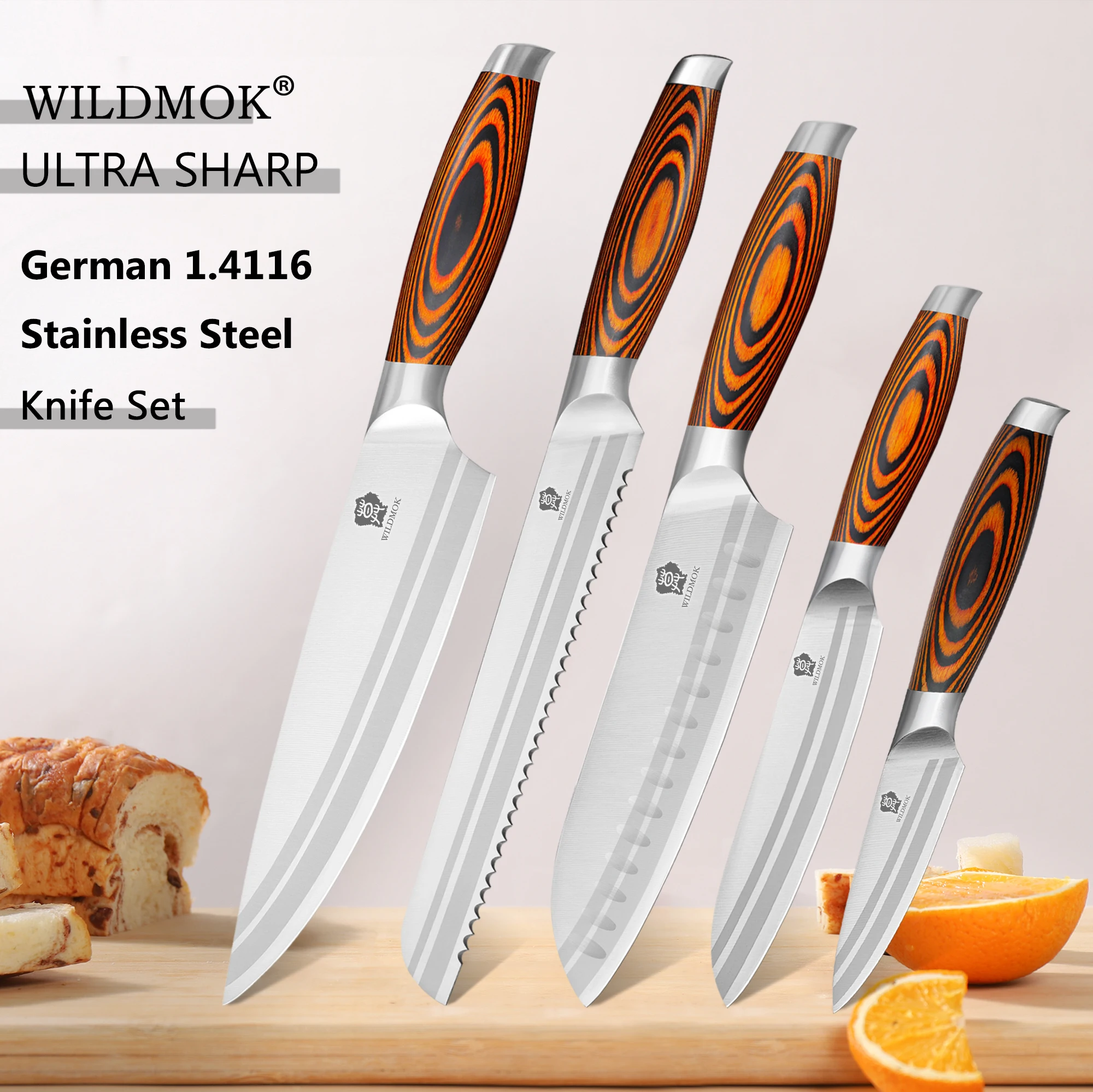 

WILDMOK Kitchen Knife Set High Quality Sharp Stainless Steel Chef's Santoku Slicing Knives with Pakkawood Handle