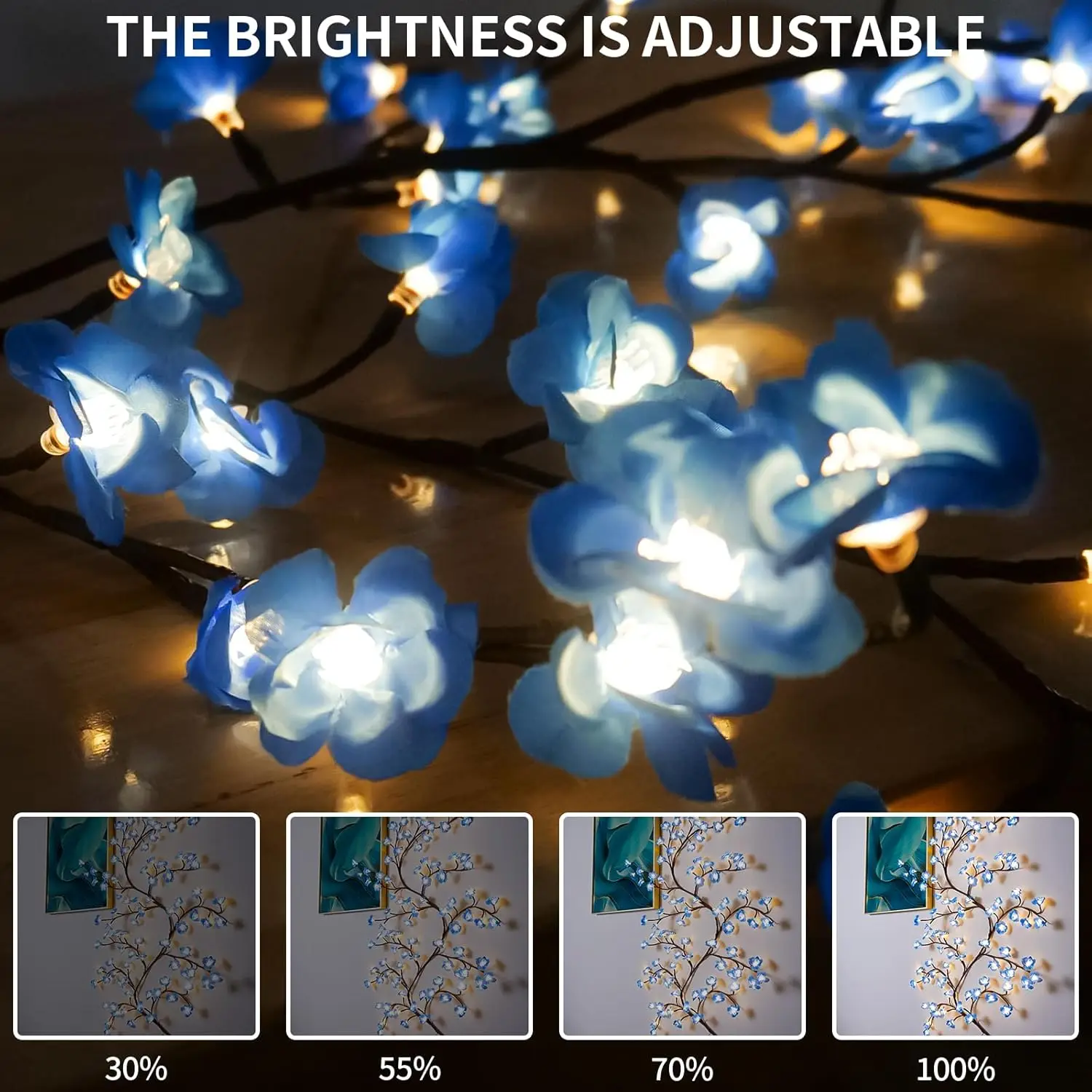 72/96Led Blue Cherry Blossom Tree Branch Rattan Lights USB 8 Modes Colorful String Lamp For Valentine Christmas Wedding Bedroom