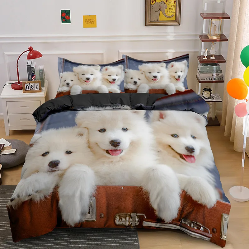 

Samoyed Dog Duvet Cover King Queen Size Lovely Smile Pet Puppy Bedding Set Adults Women Cute White Animal Polyester Quilt Cover