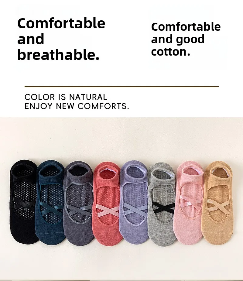 Damen Yoga-Socken mit Kreuzriemen, Rutschfeste Atmungsaktive Grip-Socken für Pilates, Barre, Tanz, Fitness und Workout – Detail 6