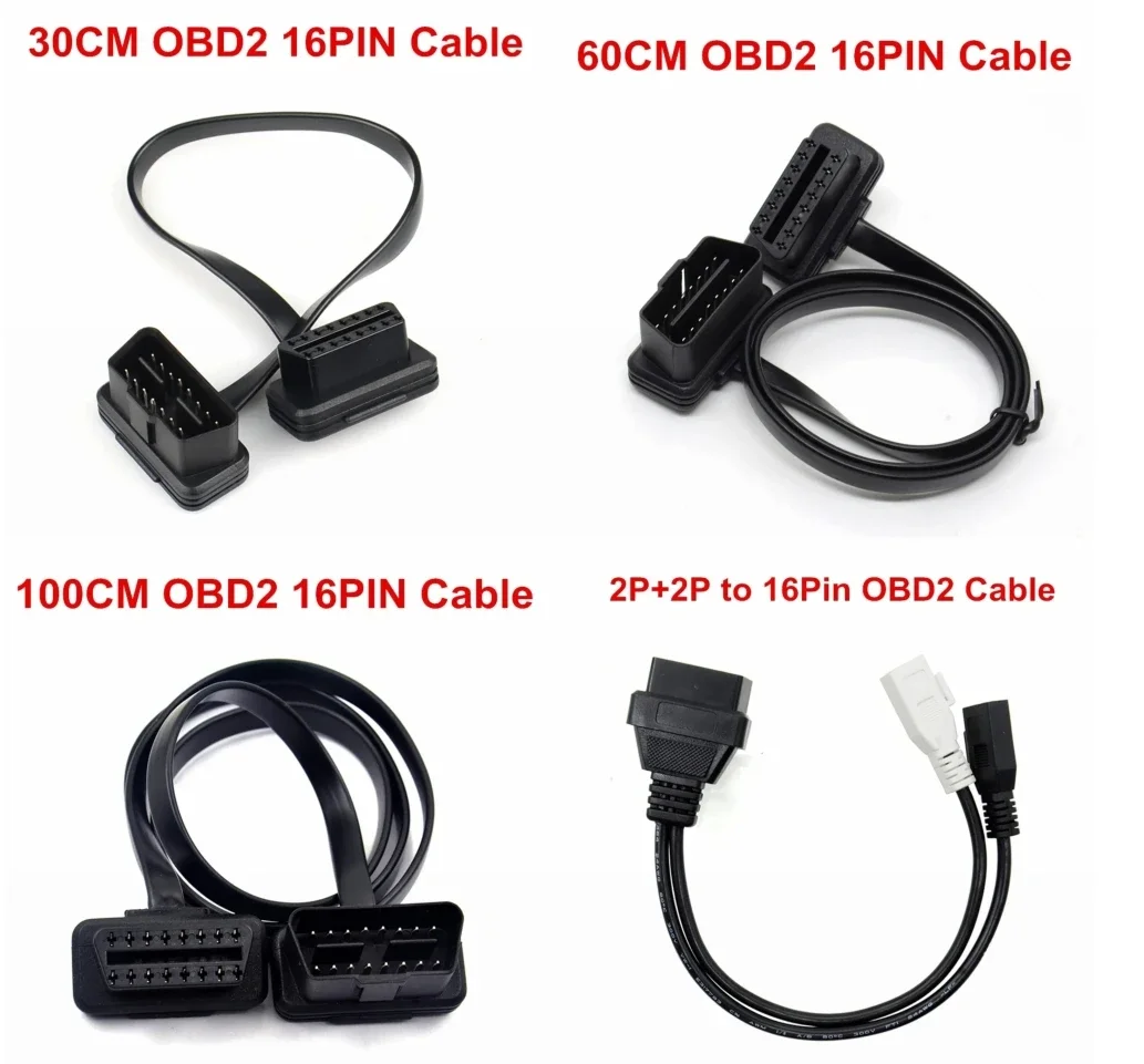 

NEW 30/60/100CM Flat+Thin As Noodle 16 Pin Socket OBDII OBD2 16Pin Male To Female Car Scanner Extension Cable Connector tools