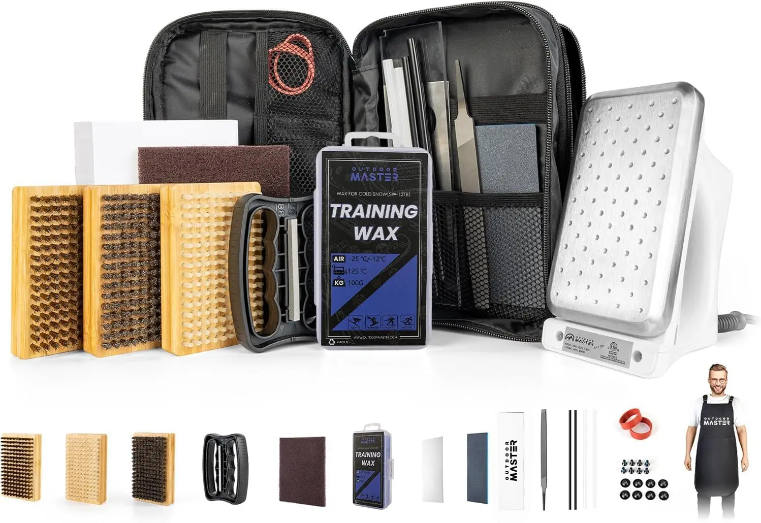 

Complete Ski & Snowboard Tuning Kit with Wax Iron, Wax, Edge Tuner, Brushes, Scraper