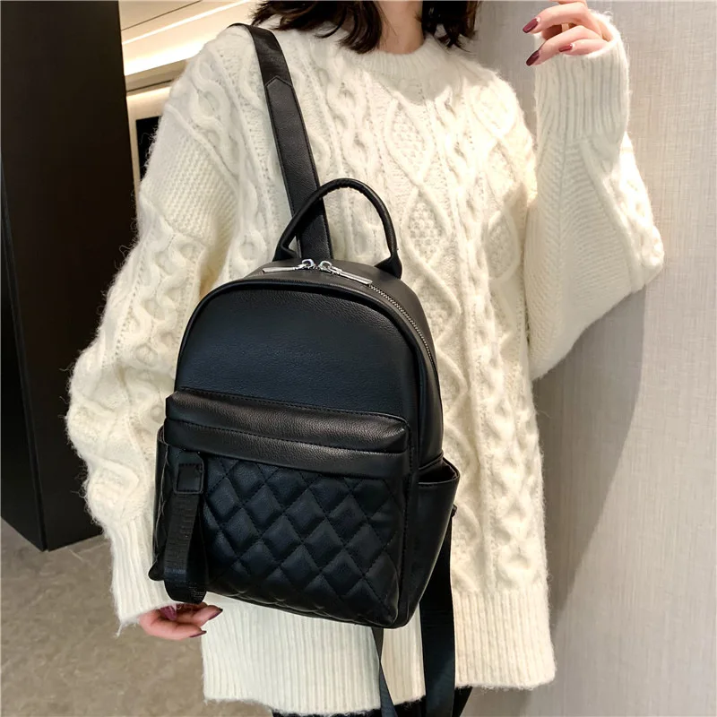 2023 new high-capacity rhombus embroidered backpack Women's fashion PU bag multi-function backpack