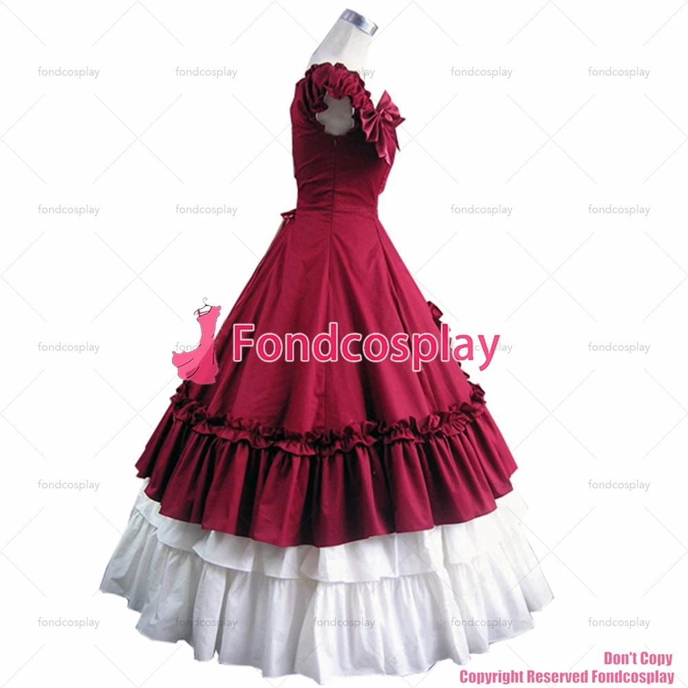fondcosplay القوطية لوليتا الشرير القرون الوسطى ثوب القطن الأحمر والأبيض الكرة فستان طويل مساء تنورة CD/TV [CK1441]