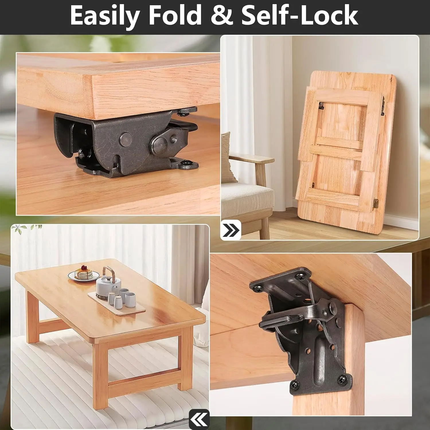 2/4 Buah Braket Lipat, Ekstensi Kunci Lipat 90 Derajat, Engsel Braket Penopang Lipat Kaki Tempat Tidur Kursi Meja, Engsel Kunci Mandiri