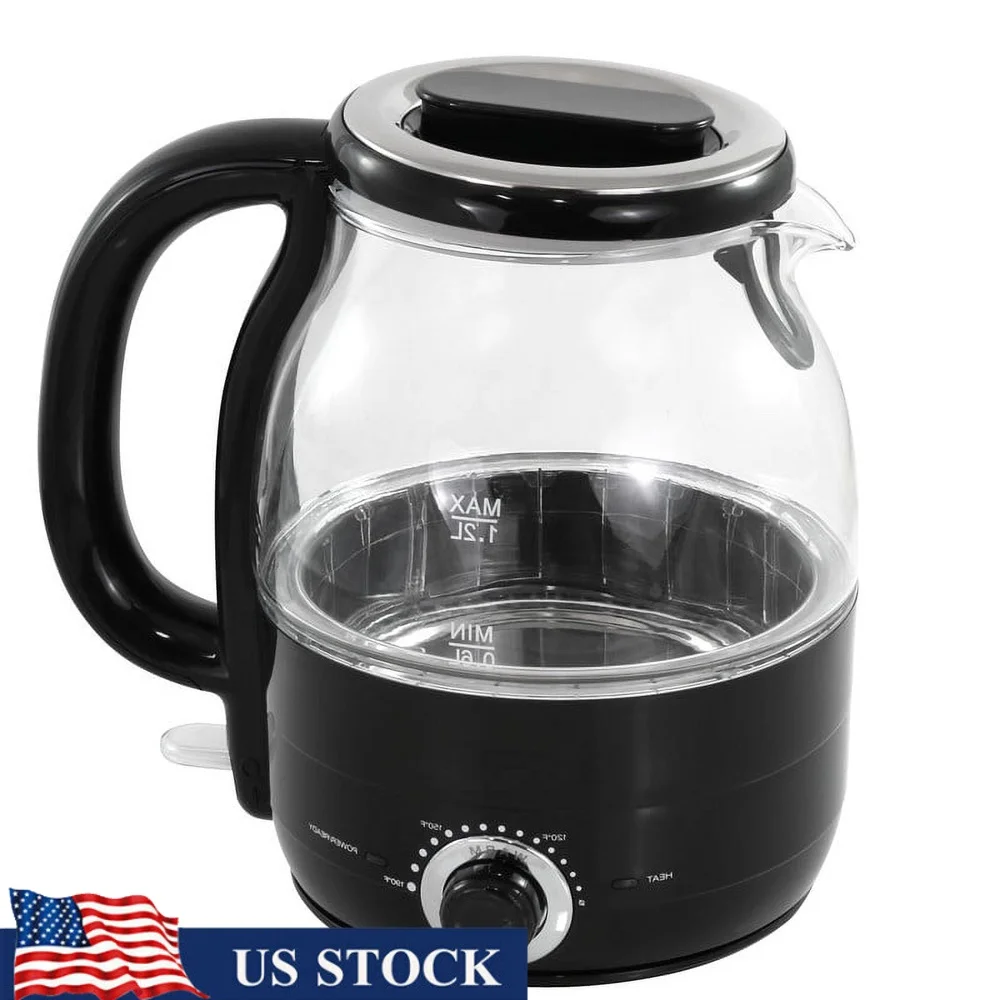 

Adjustable Temperature Electric Glass Kettle 1.2L with Keep Warm Function 360° Rotating Base Auto Shut Off Boil Dry Protection