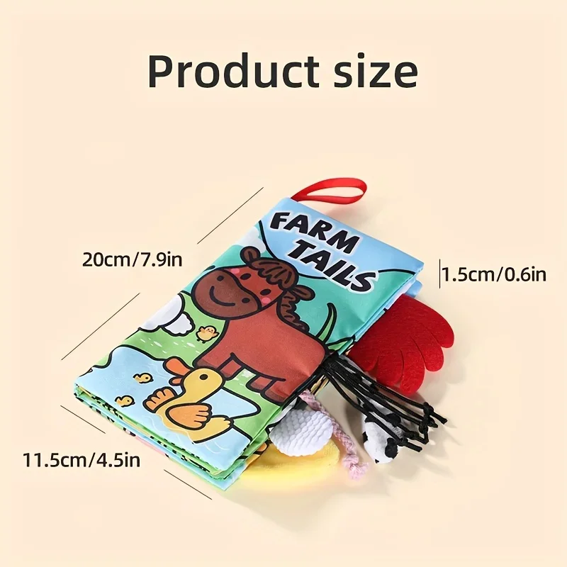 Infant Tail Cloth Book Animals Farm Theme Baby Books Toys Washable Non-toxic Crinkle Cloth Books for Kids Early Education Toys