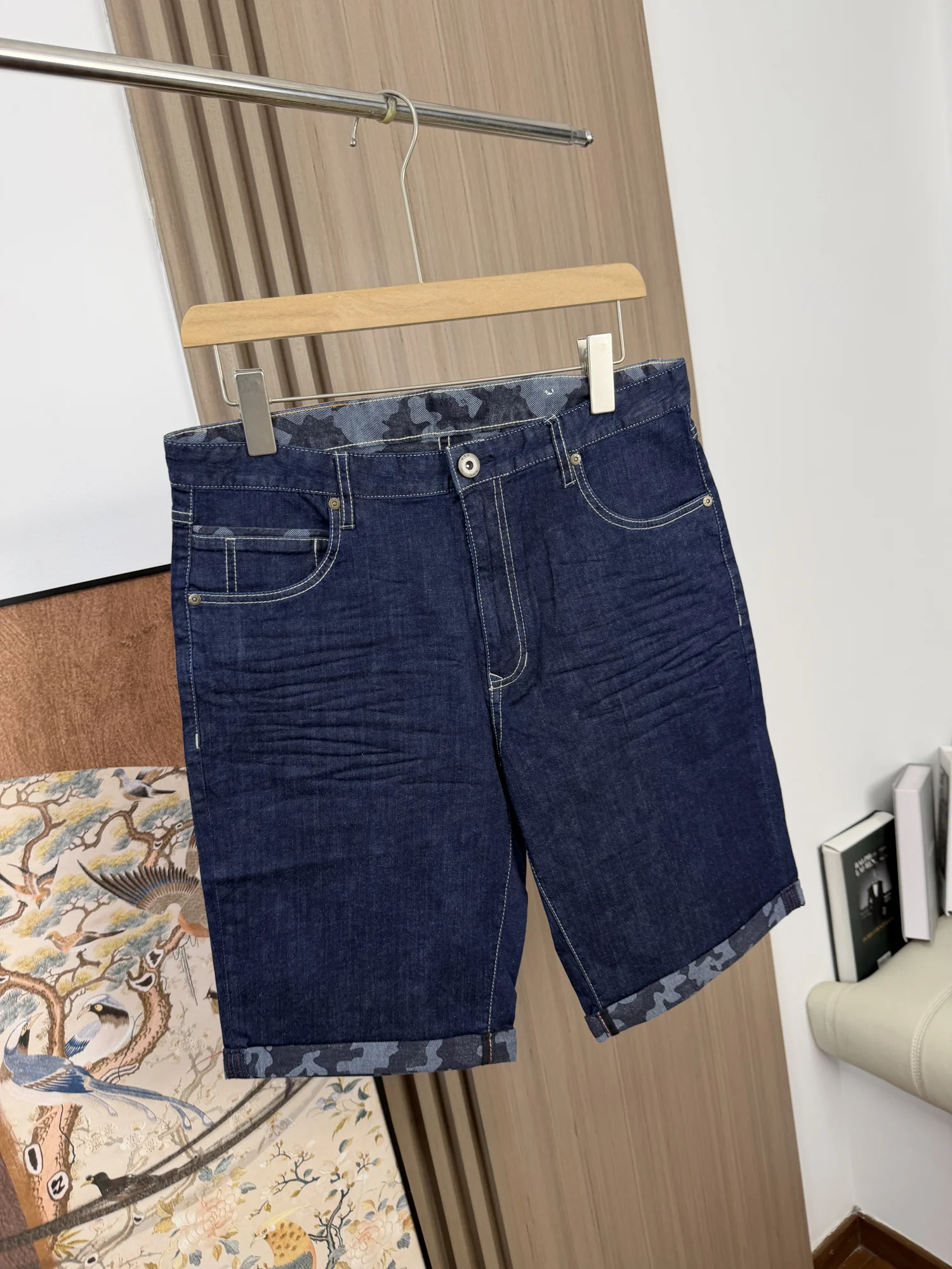 Casual Washed Denim Roll-Up Shorts for Men Versatile Summer Leisure Camouflage Straight Leg Short Pants Youth Daily Wear