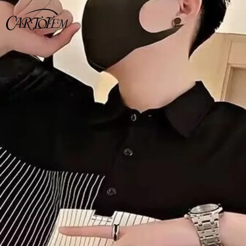 

Бойфренд, лето 2024, новые лоскутные рубашки поло на пуговицах в полоску из ледяного шелка, удобные свободные повседневные футболки с короткими рукавами, топы