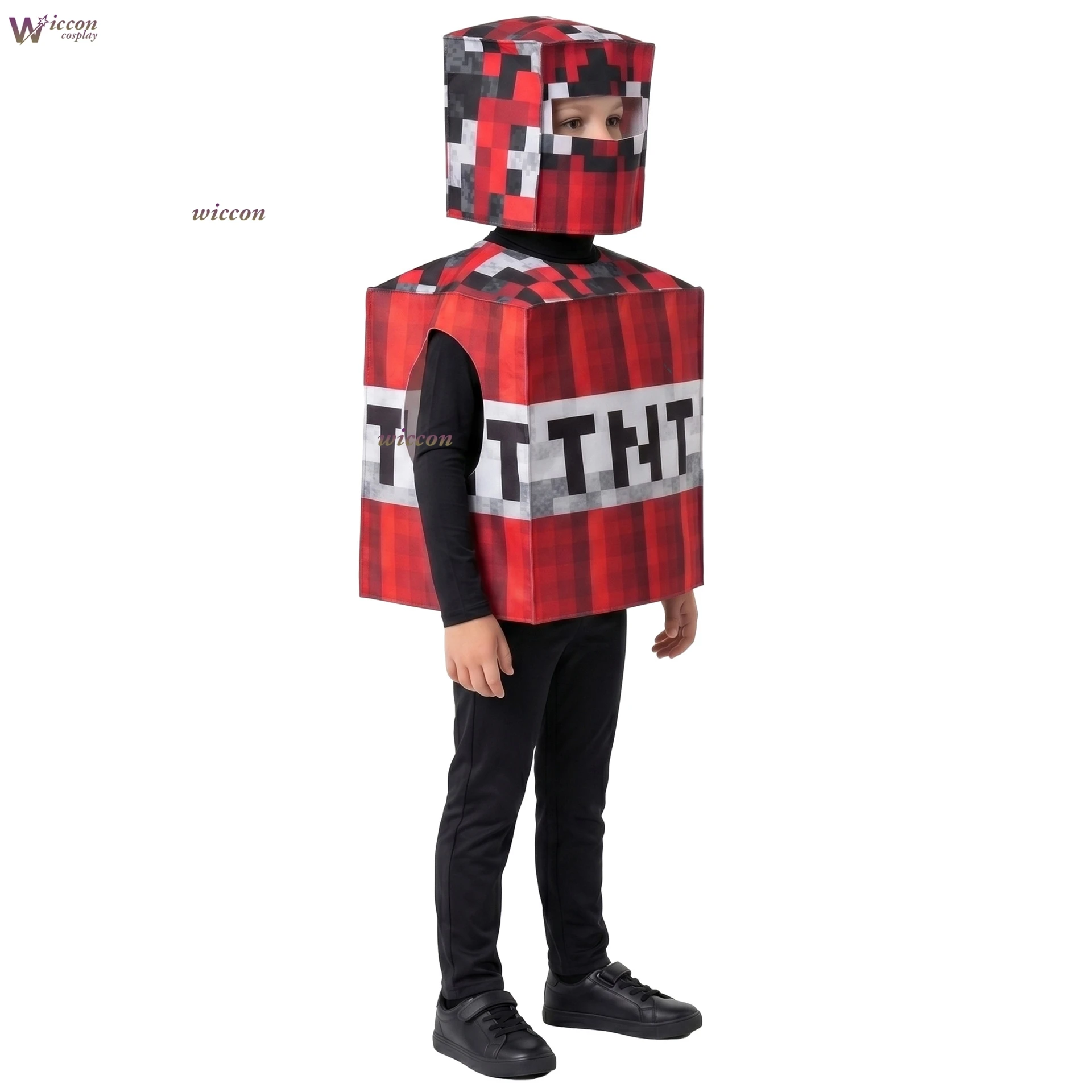 Kids Games My World Cosplay Halloween Kids Block Costume Red White Print Foam Cube Helmet Halloween Party Stage Girls Boys - view 2