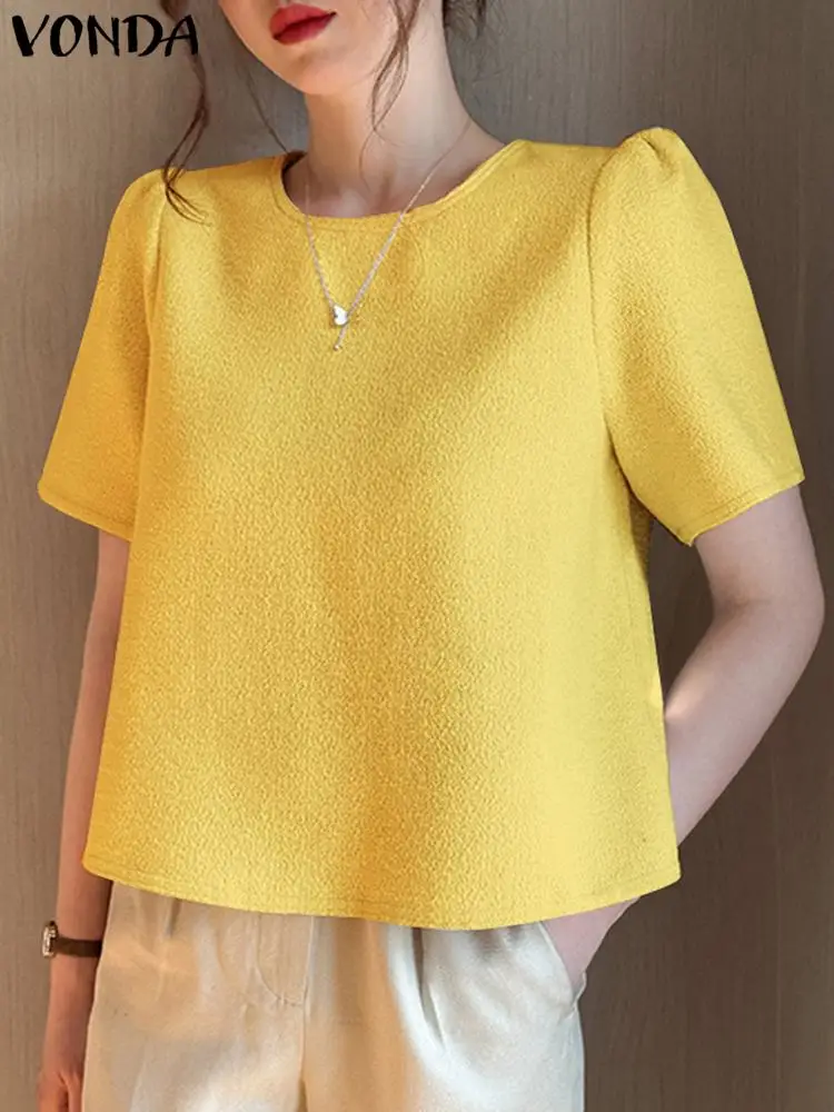 

VONDA Summer Elegant Blouses 2024 Fashion Women Short Sleeve Shirts Vintage Tunic Tops Casual Loose Solid Color Blusas Femininas