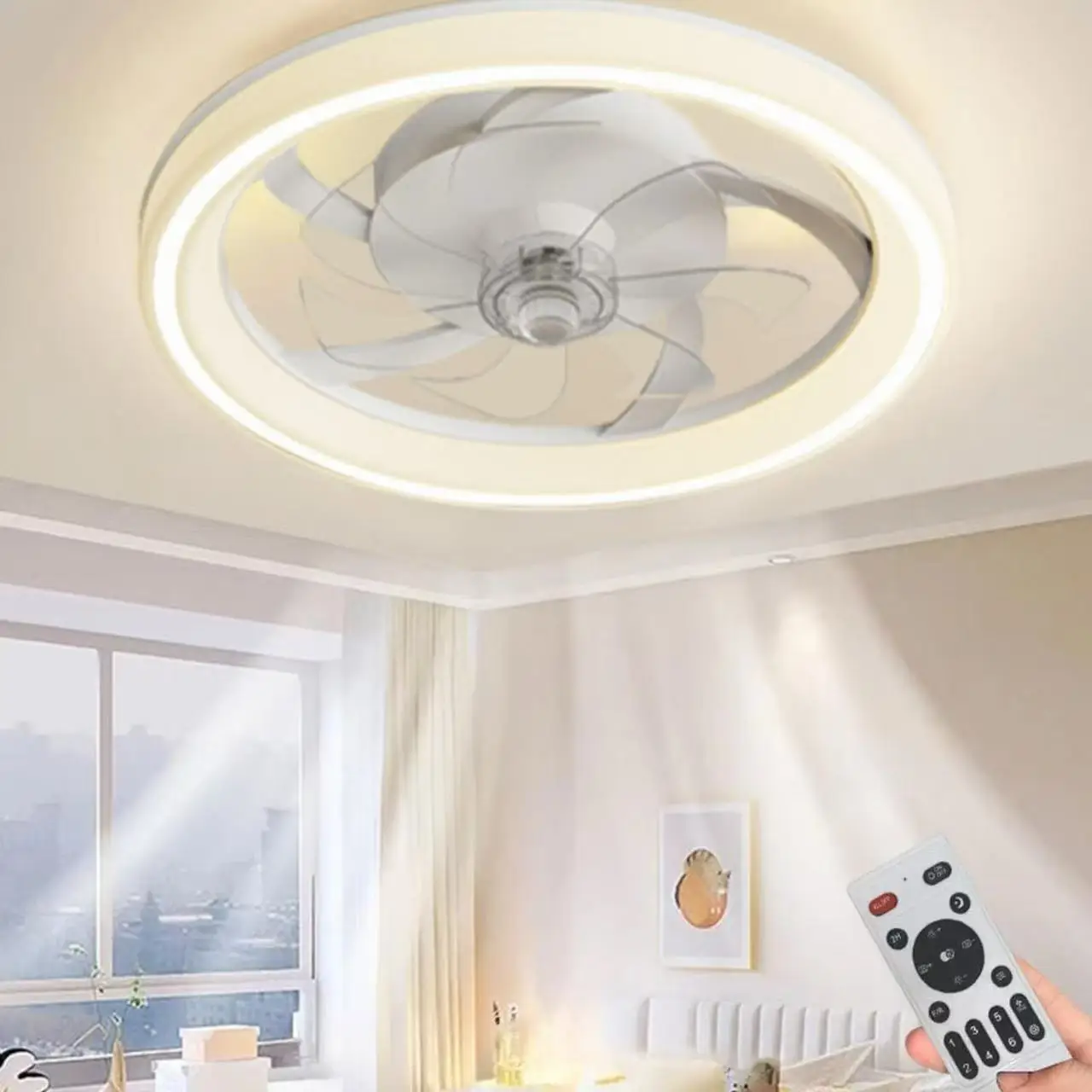

Modern Ceiling Fan with Lights and Remote Control Dimmable 6 Wind Speeds Reversible for Bedroom Living Room Office White 48CM