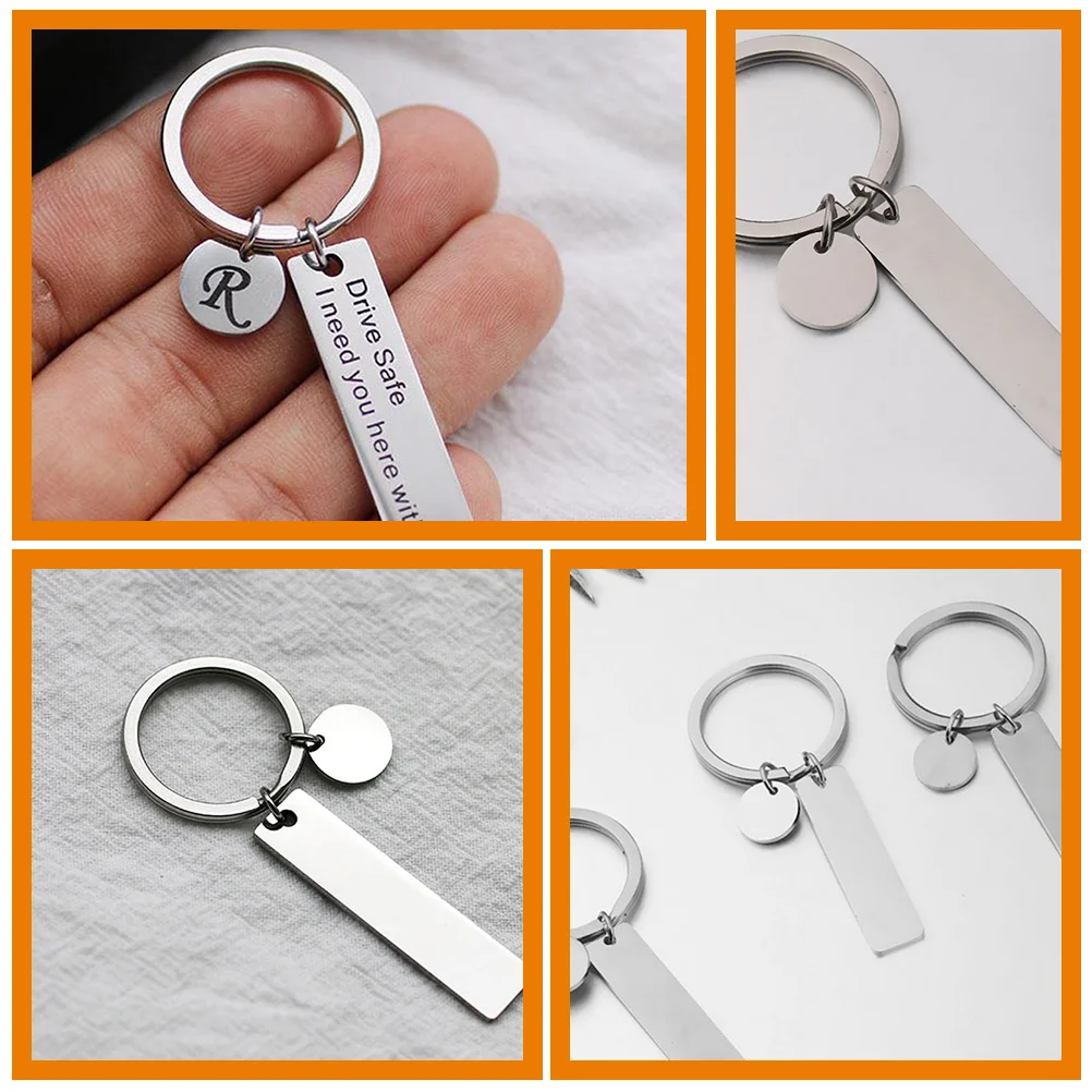 5 Pcs Stainless Steel Round Tag Rectangular Metal Keychain Jewelry Pendant Lettering (silver) 5pcs Supply Keychains