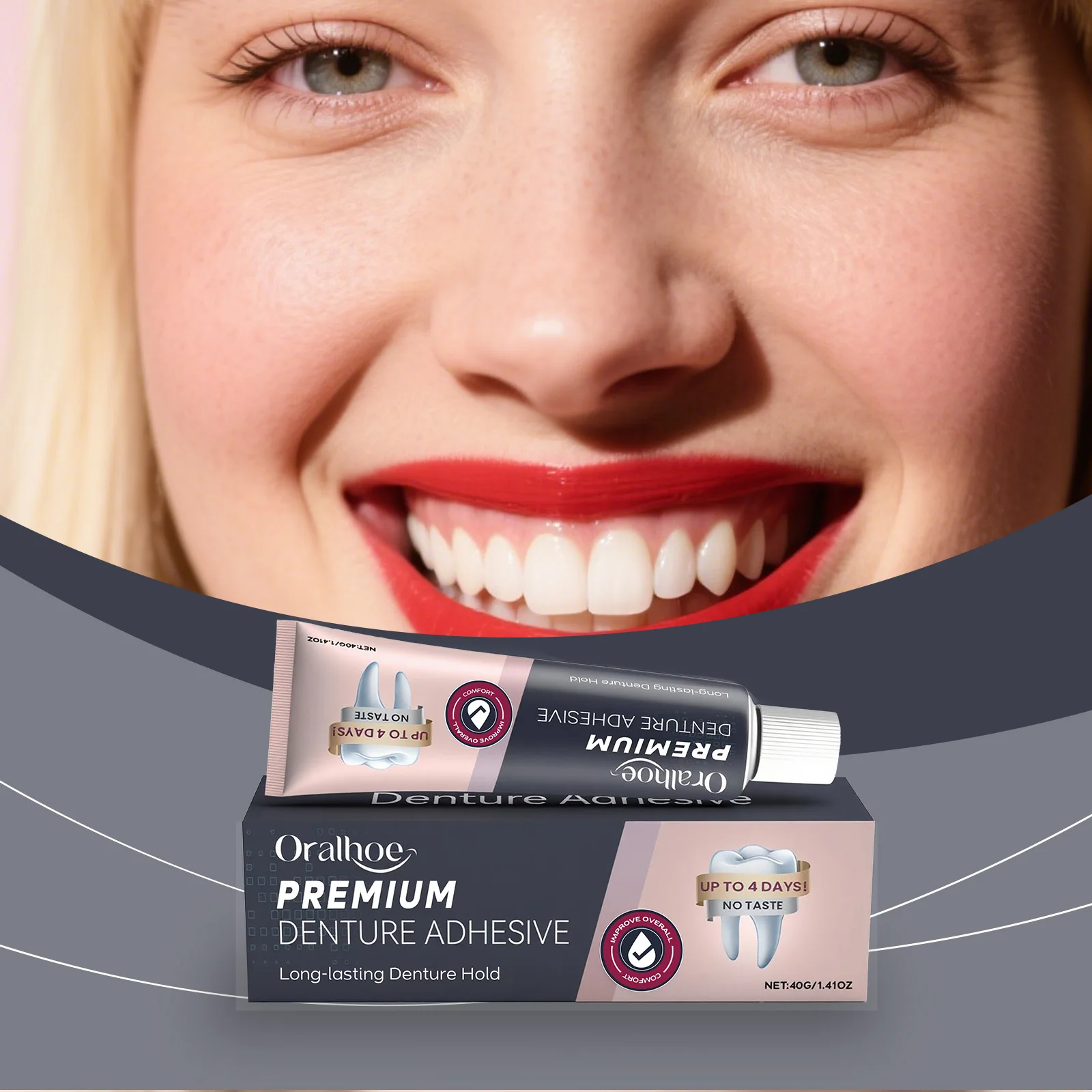 Oralhoe Denture Adhesive Cream Daily Care Secure Hold Fixative for False Teeth Natural Fit Oral Hygiene Tool