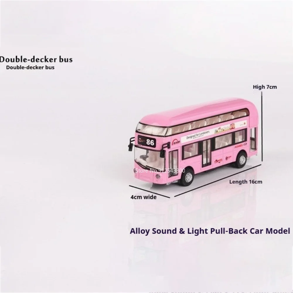 1:36 Double-decker Bus Car Model Toy Doors Opened Pull Back Miniature Models Sound Light Rubber Tires Vehicle Home Decorations