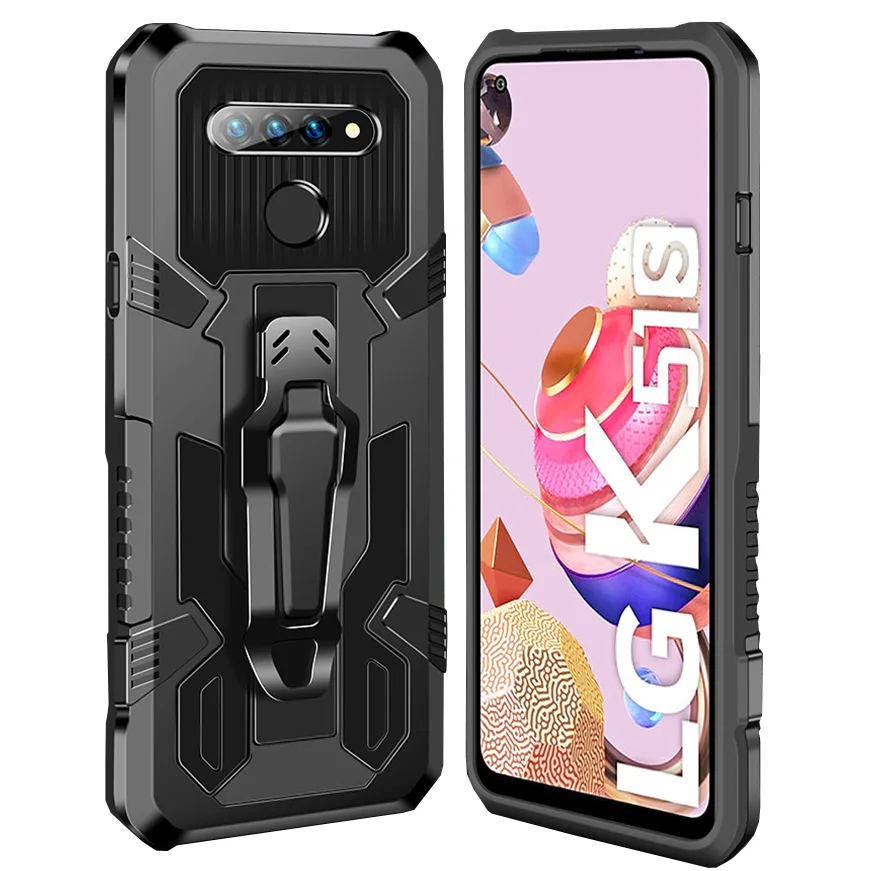 Shockproof Heavy Duty Protective Cover With Metal Belt Clip+Magnetic Kickstand Case for LG K51 K51S K41S K31 K61 Aristo 5 plus