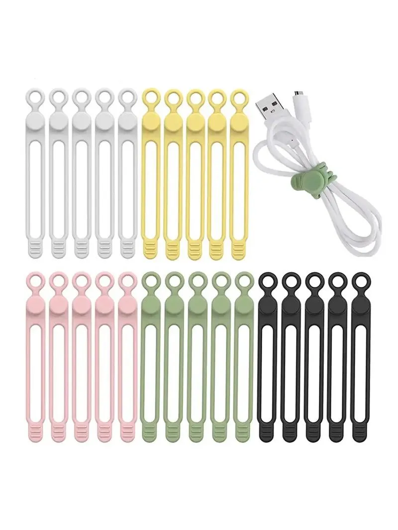 Ensemble d'attaches de câble en Silicone, 25 pièces, organisateur de cordon élastique réutilisable, Clip de fil multifonction, sangle de harnais de rangement de fil de câble de pansement