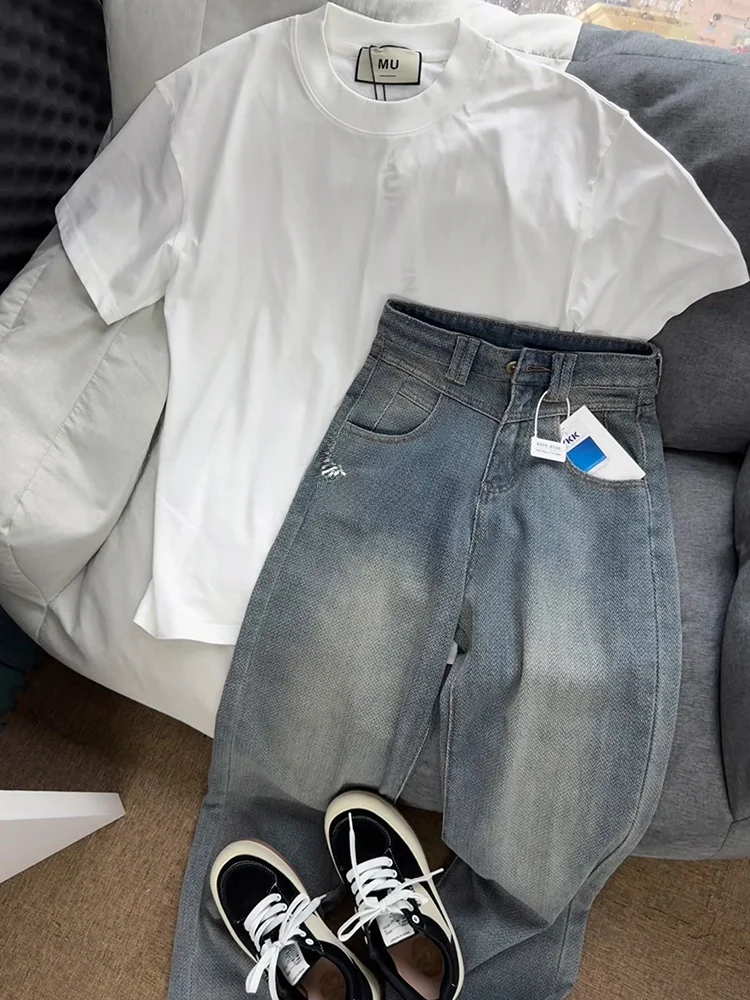 

Летние модные джинсы с дизайном «Звездная ночь» для мужчин, с высокой талией, прямые, из смеси хлопка и полиэстера, износостойкие, молодежные, модные