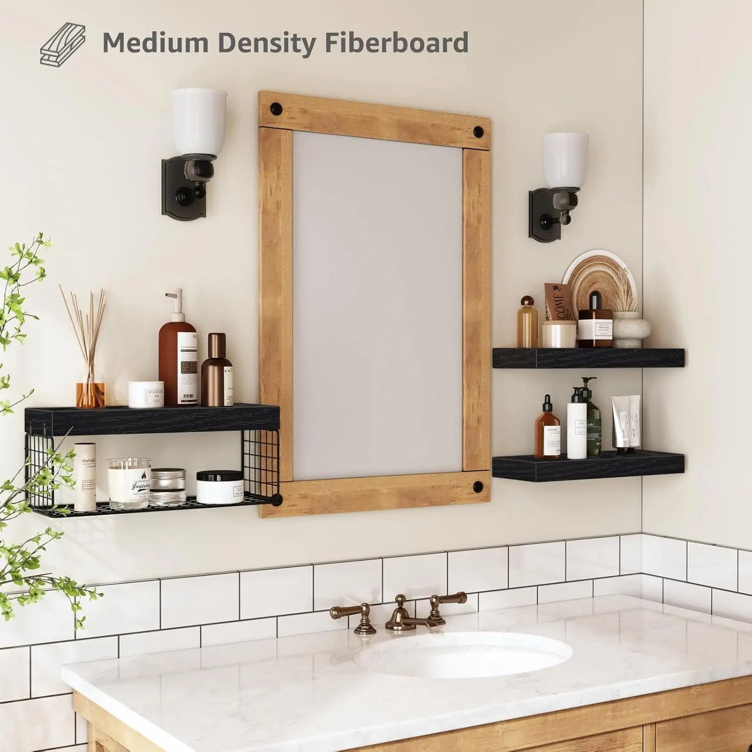 Rak Kamar Mandi Hitam Di Atas Toilet Rak Mengambang Terpasang Di Dinding Rak Rumah Pertanian Penyimpanan Tisu Toilet Kecil 16 Inci Set Isi 3